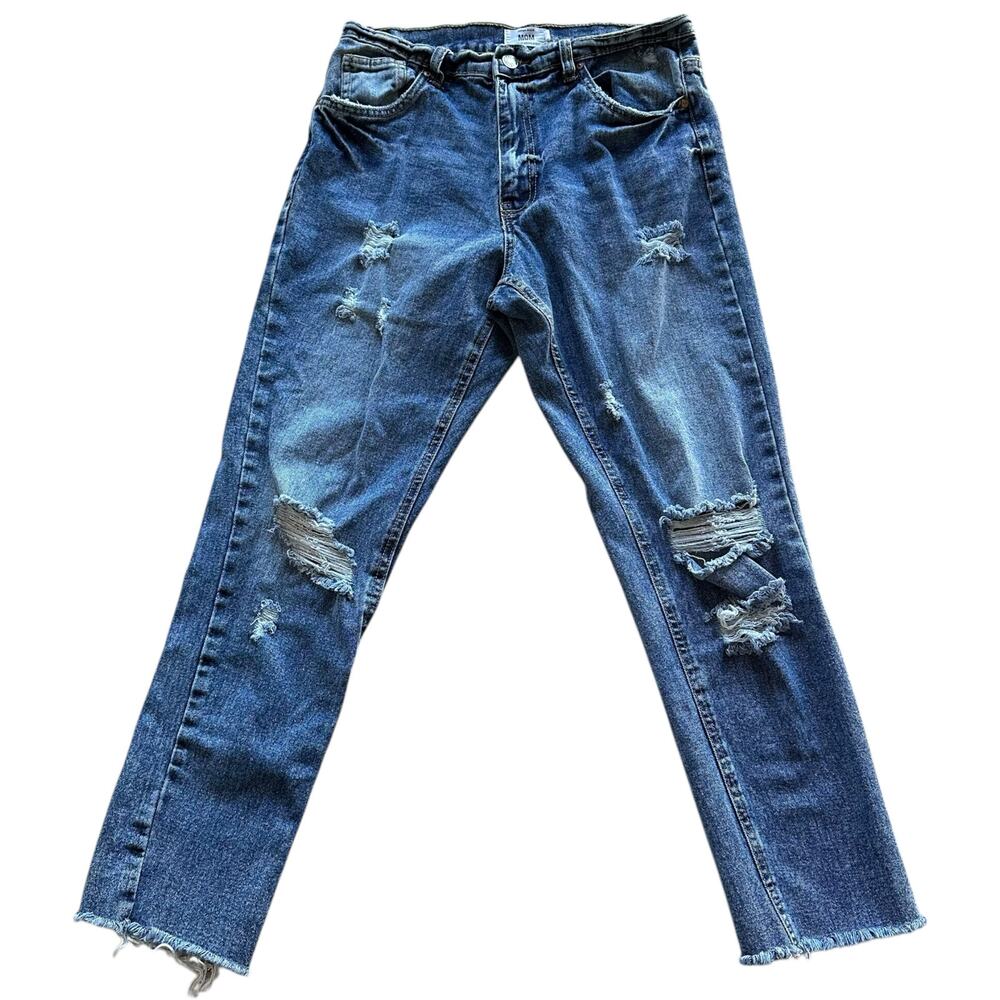 Womens Jeans Size 7 Blue Denim Mom Medium Weight High Waist Distressed Trendy